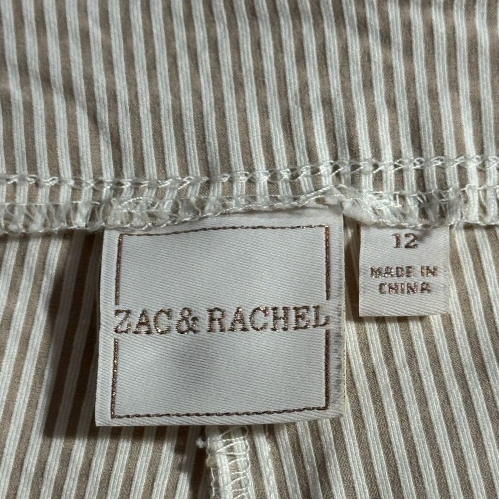Zac & Rachel Ankle Pull on High Rise Pants Thin Vertical Beige/Cream Stripes S12 - Picture 5 of 9